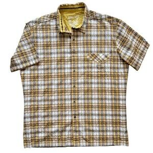 Kuhl Men's XL Short Sleeve Lightweight Yellow Crinkle Cotton Button Up Shirt